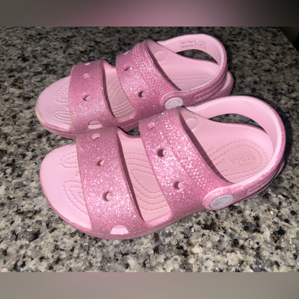 Kids Pink Glitter Croc Sandals size 10